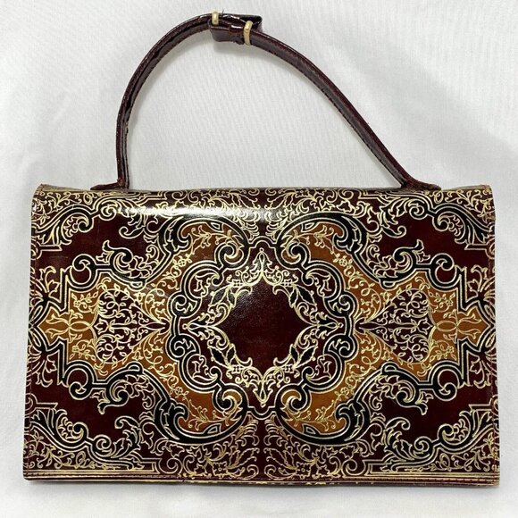 PITTI Italian Mid Century Blood Red Gilt Embossed Leather Clutch Wallet Gorgeous - Picture 1 of 16